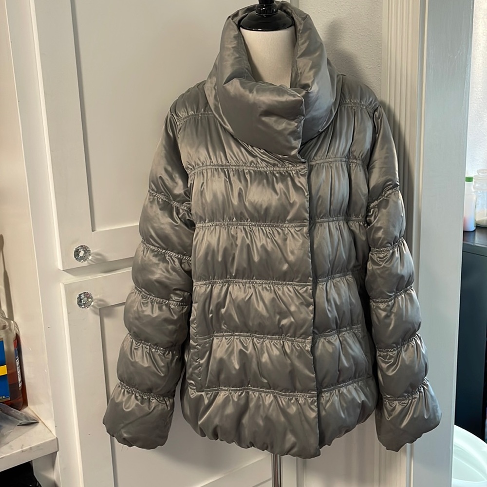 Eileen Fisher Ruched Puffer Coat Techno Satin Down